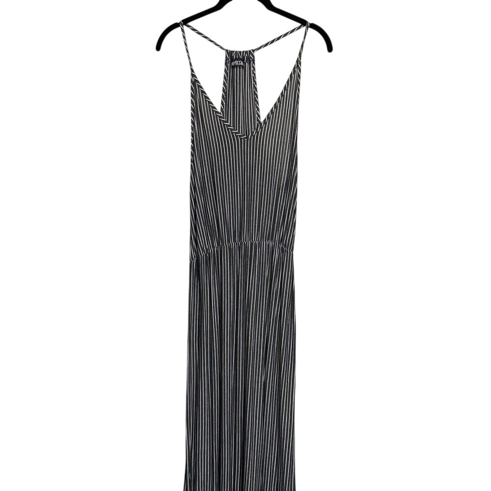 Due Time Maternity Maxi Dress XL Black White Pinstripe Racerback V-Neck 14542-MT